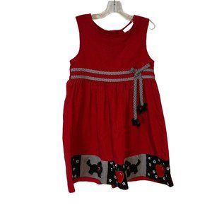 Rare Editions Jumper Dress Girls Size 6 Embroidered Red Black Dogs Apples Back T